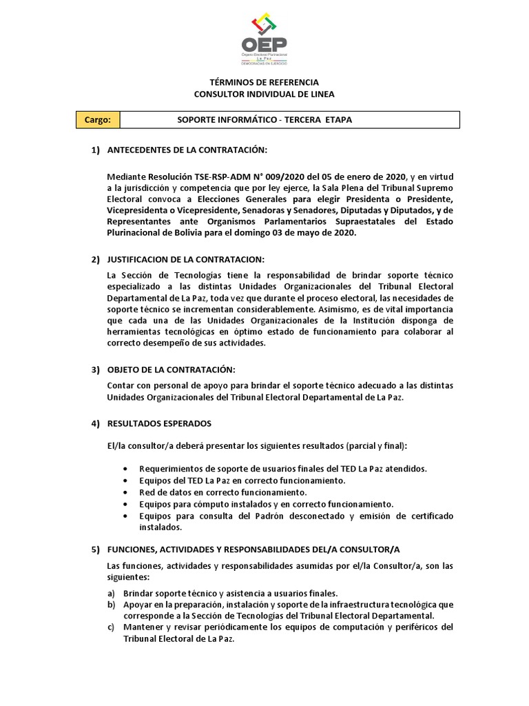 TÉRMINOS DE REF TEC - INFORMATICO 3era Etapa | PDF | Soporte técnico ...