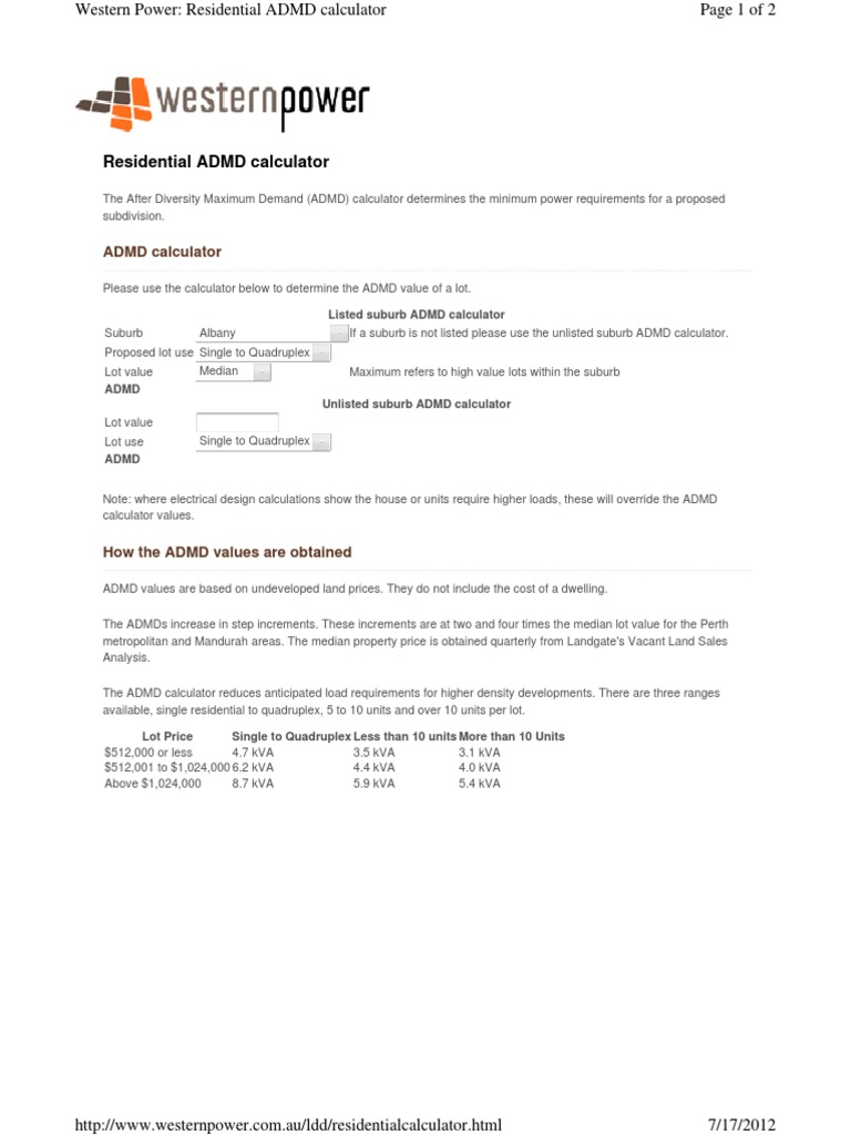 Residential ADMD Calculator Guide | PDF