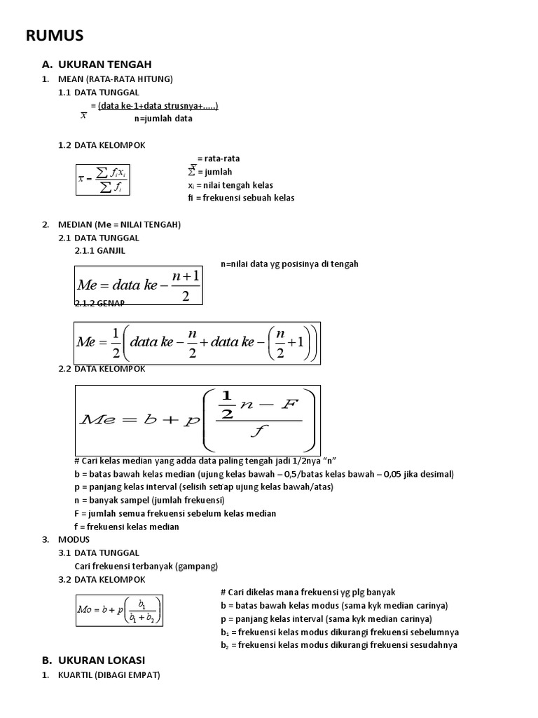 Rumus Mean Median Modus