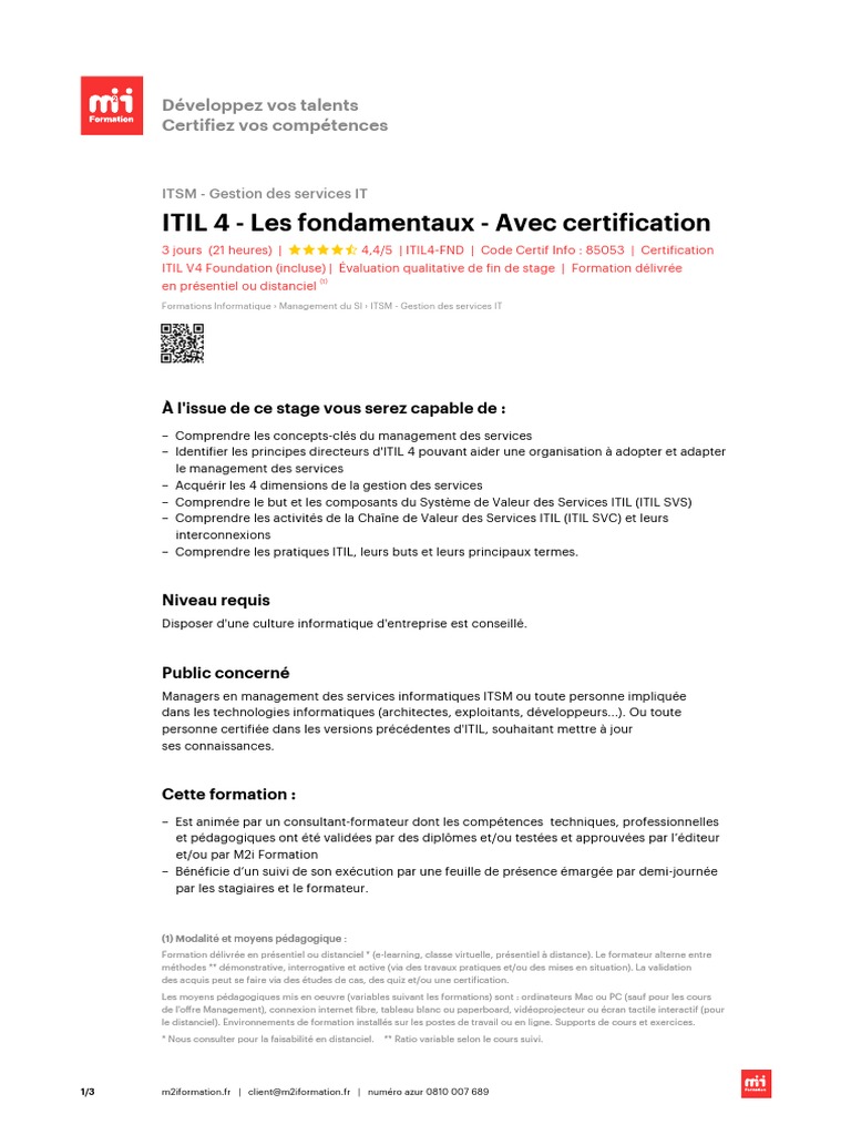 Livre Itil V4 En Français Pdf Gratuit M2i Formation - ITIL4-FND - ITIL 4 - Les Fondamentaux - Avec Certification  | PDF | Itil | Gestion de service informatique