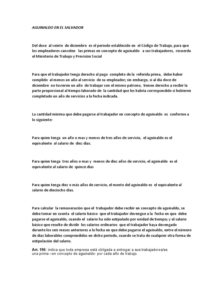 Cálculo y Pago de Aguinaldo en El Salvador | PDF | Salario | Gobierno