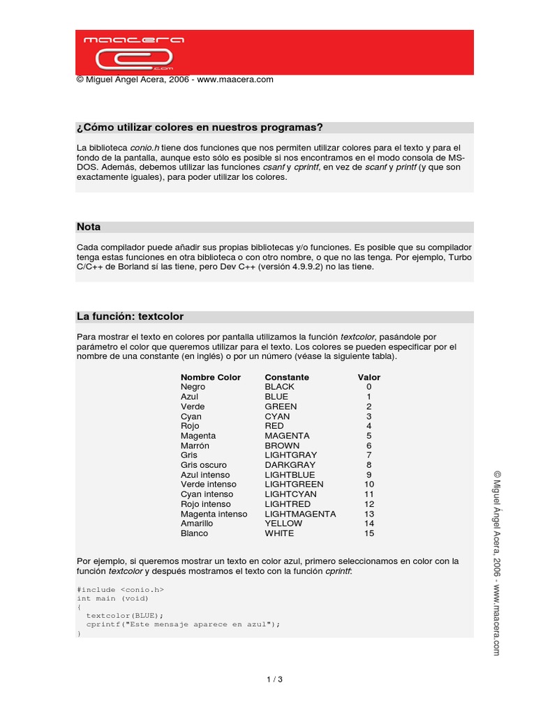 Colores en Programacion C++ Completo | PDF