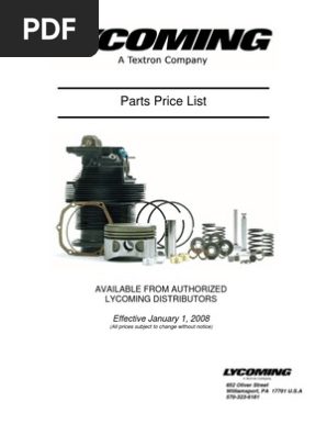 08 Lycoming Service Parts Price List Pipe Fluid Conveyance Piston