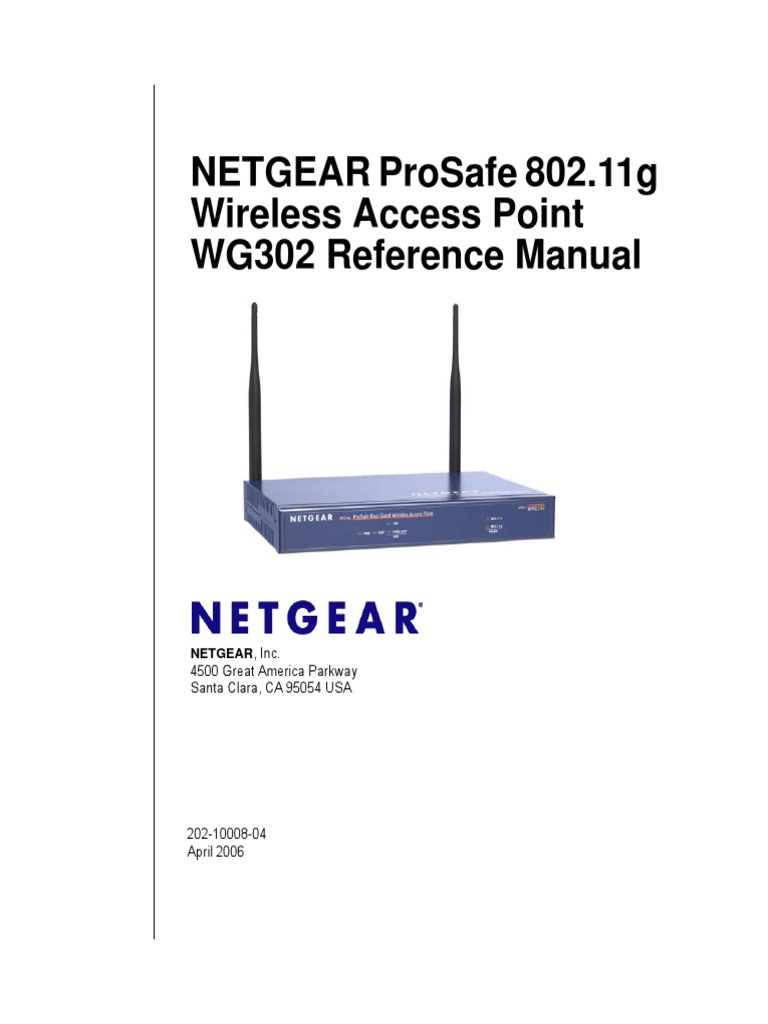 Netgear Prosafe 802.11G Wireless Access Point Wg302 Reference Manual ...
