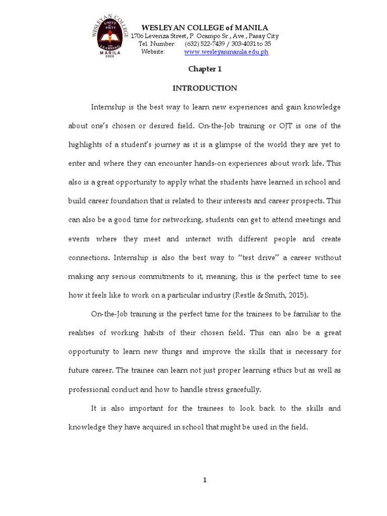 Wesleyan College Manila: OJT Insights | PDF | Business