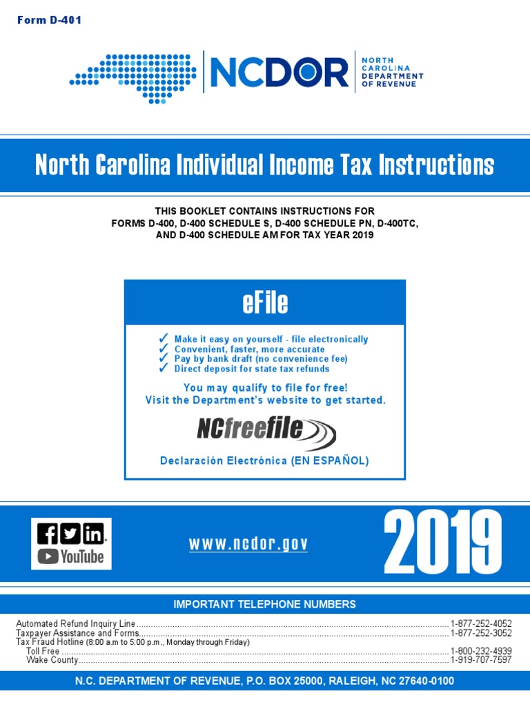 North Carolina Individual Tax Instructions Efile PDF Tax Refund Tax In The