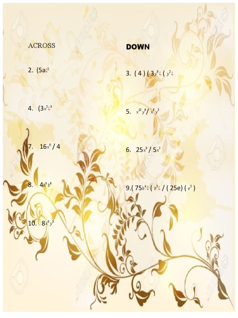 Algebraic Expressions Crossword Puzzle | PDF