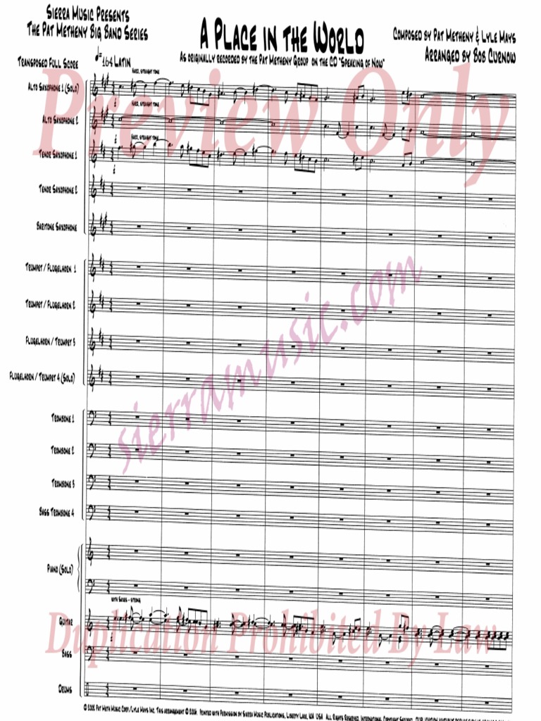 BB楽譜「A PLACE IN THE WORLD」PAT METHENY Place in the World, A