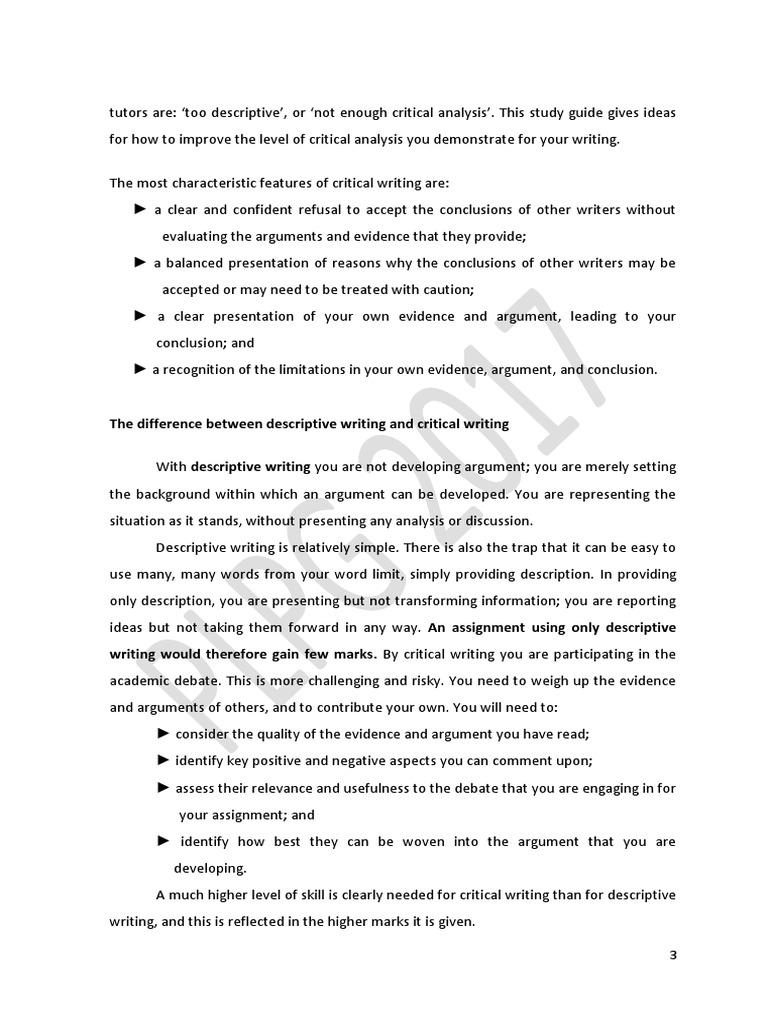 The Difference Between Descriptive Writing and Critical Writing | PDF