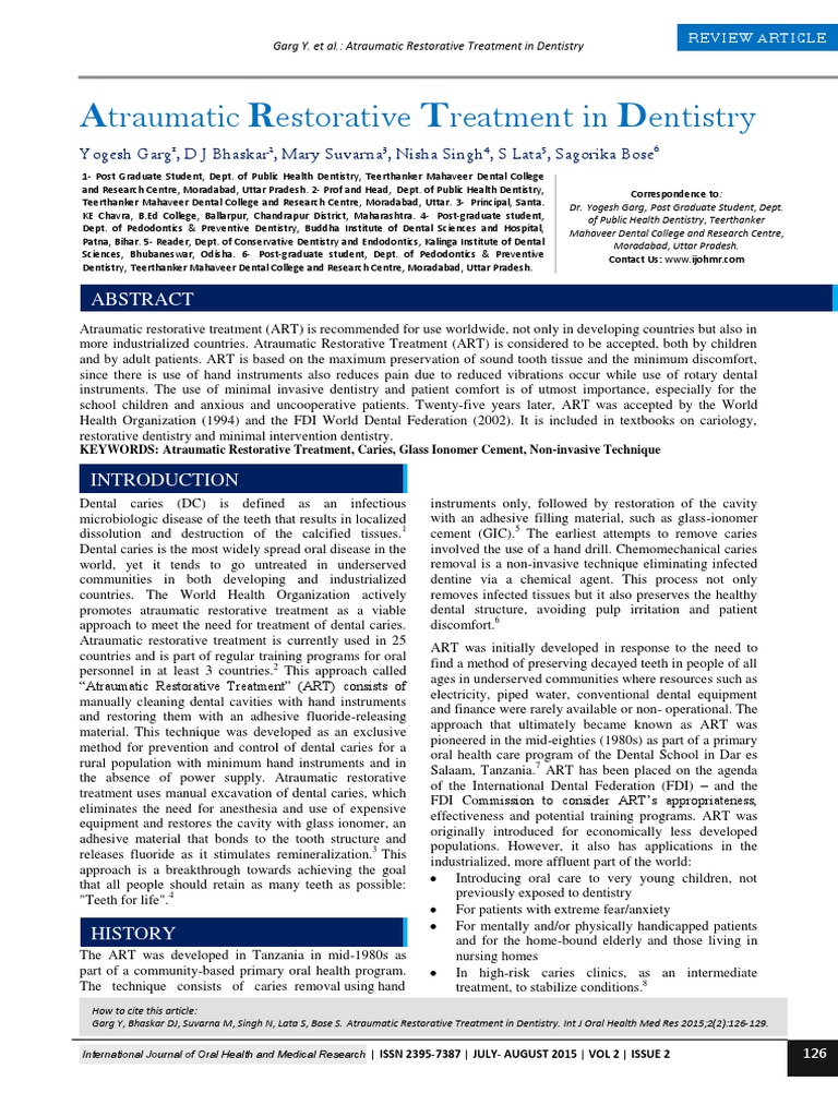 ART in Dentistry PDF Dentistry Mouth