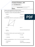 Assessment Worksheet - 2019: Subject: Mathematics