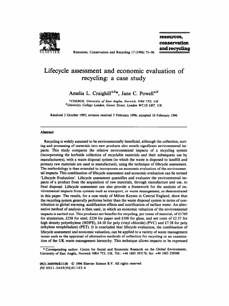 Lifecycle Assessment of Recycling Systems | PDF | Life Cycle Assessment ...