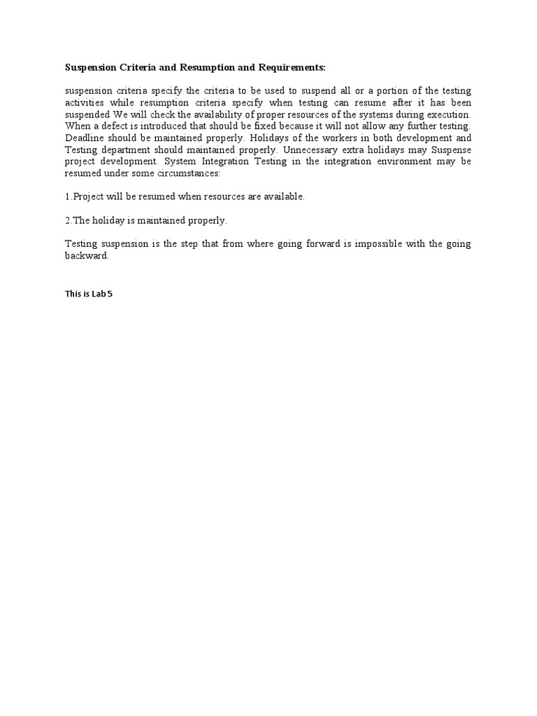Suspension Criteria and Resumption and Requirements This Is Lab 5 PDF