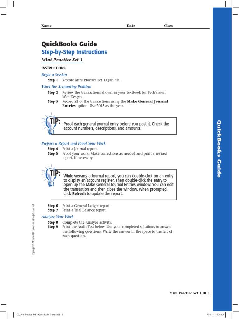 Mini Practice Set 1 QuickBooks Guide PDF | PDF | Debits And Credits ...