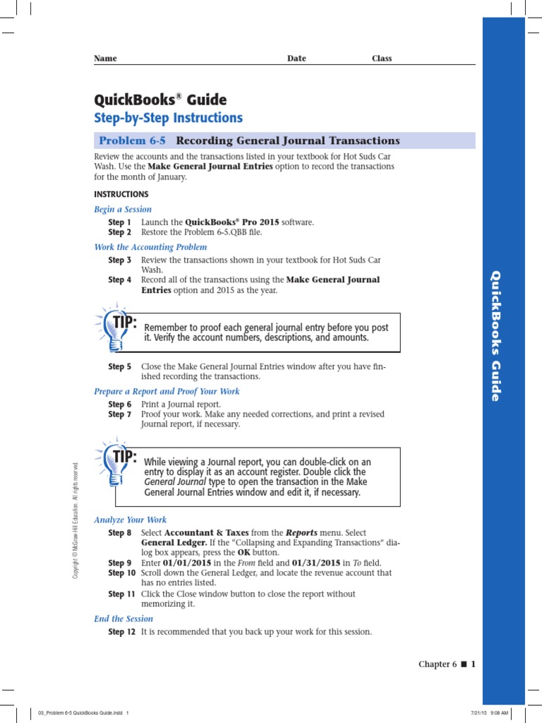 Problem 6-5 QuickBooks Guide PDF | PDF | Quick Books | Double Click