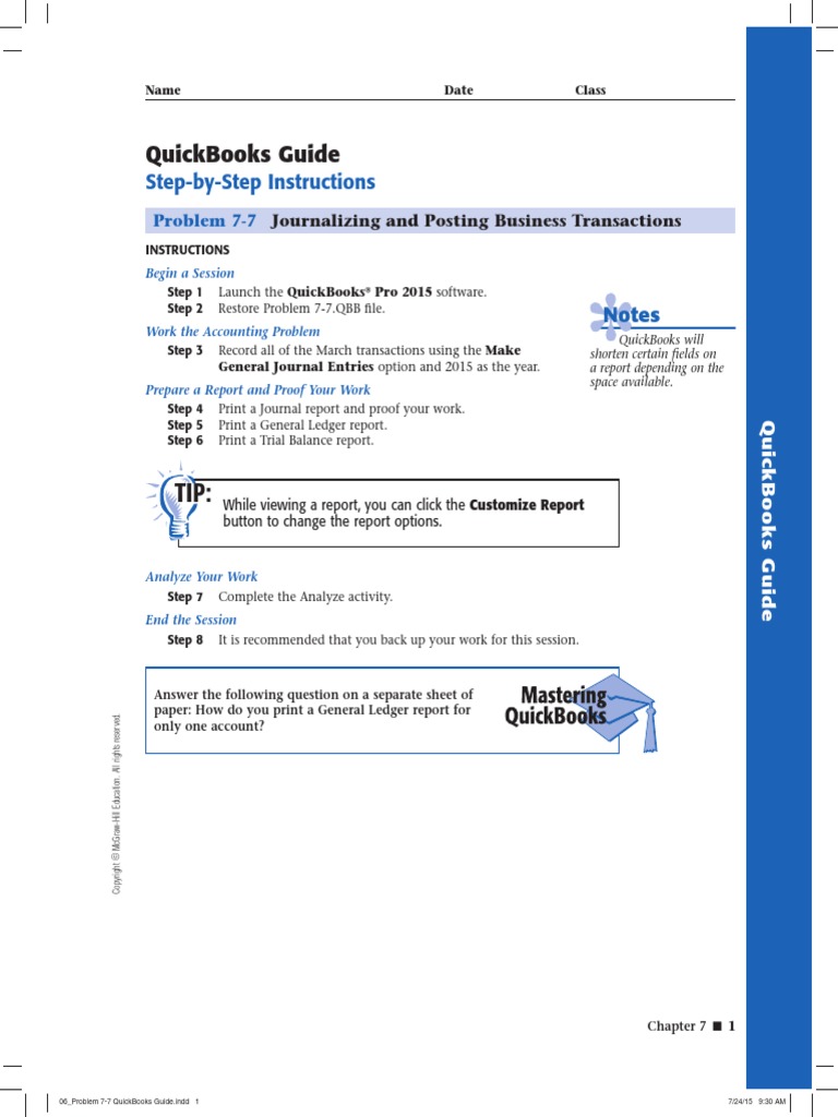 Problem 7-7 QuickBooks Guide PDF | PDF | Quick Books | Intellectual Works