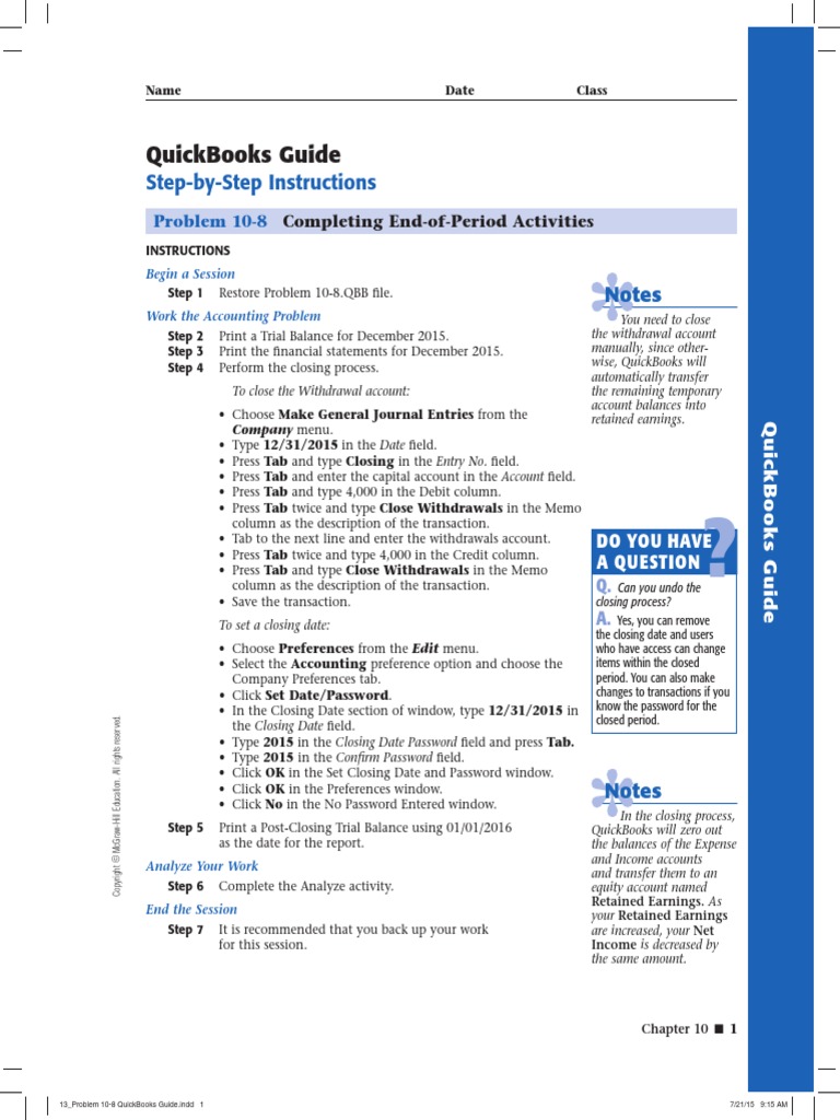 Problem 10-8 QuickBooks Guide PDF | PDF | Debits And Credits | Accounting