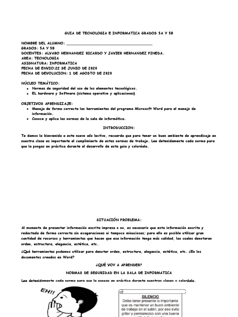 Guia Taller de Informatica Grado Quinto | PDF | Scratch (lenguaje de ...