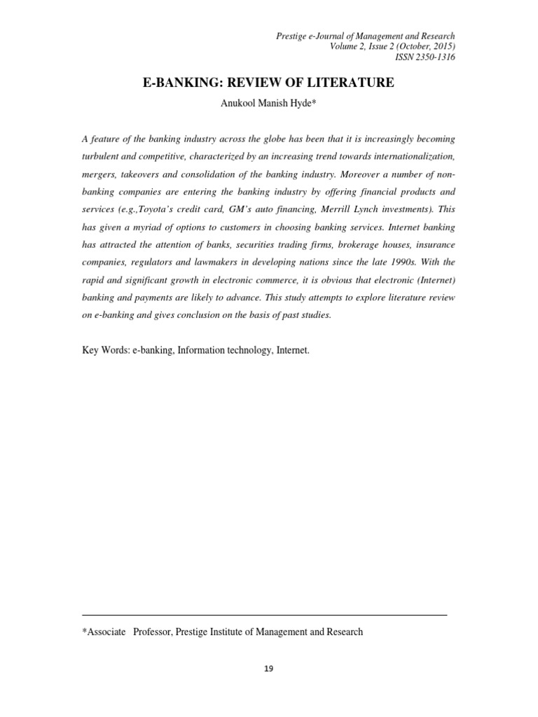 EBanking Review of Literature Anukool Manish Hyde PDF Online