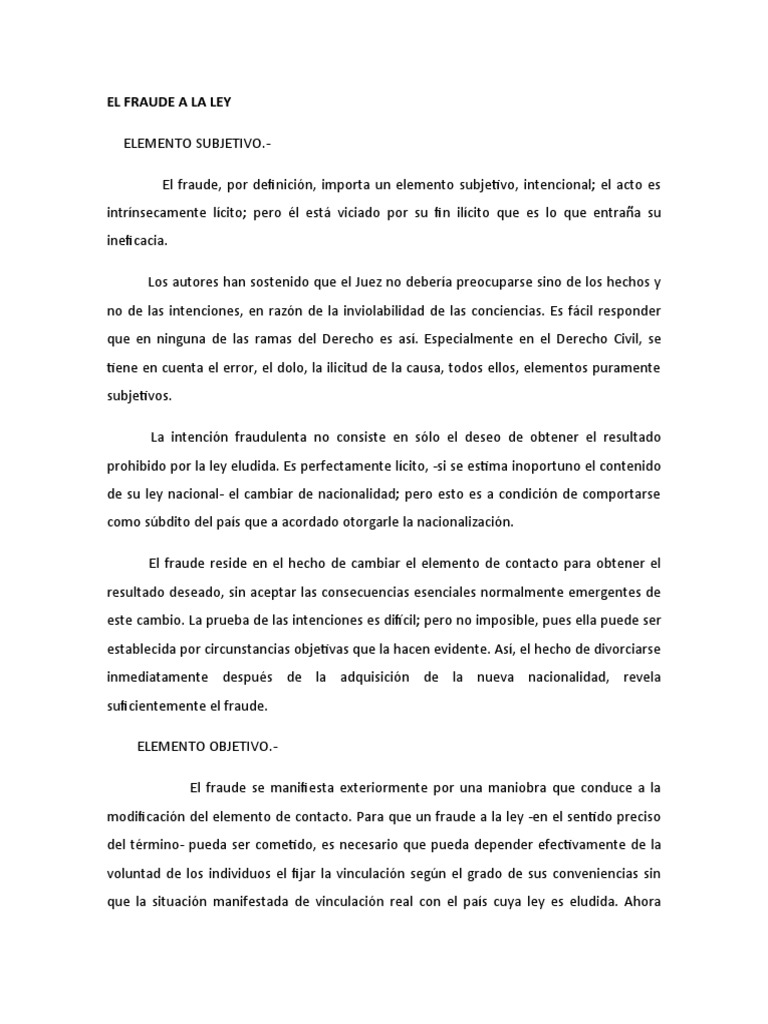 Elementos del Fraude a la Ley | PDF | Intención (Derecho Penal ...