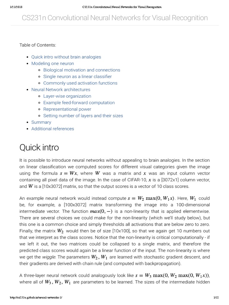 Neural Networks for Visual Recognition | PDF | Artificial Neural ...