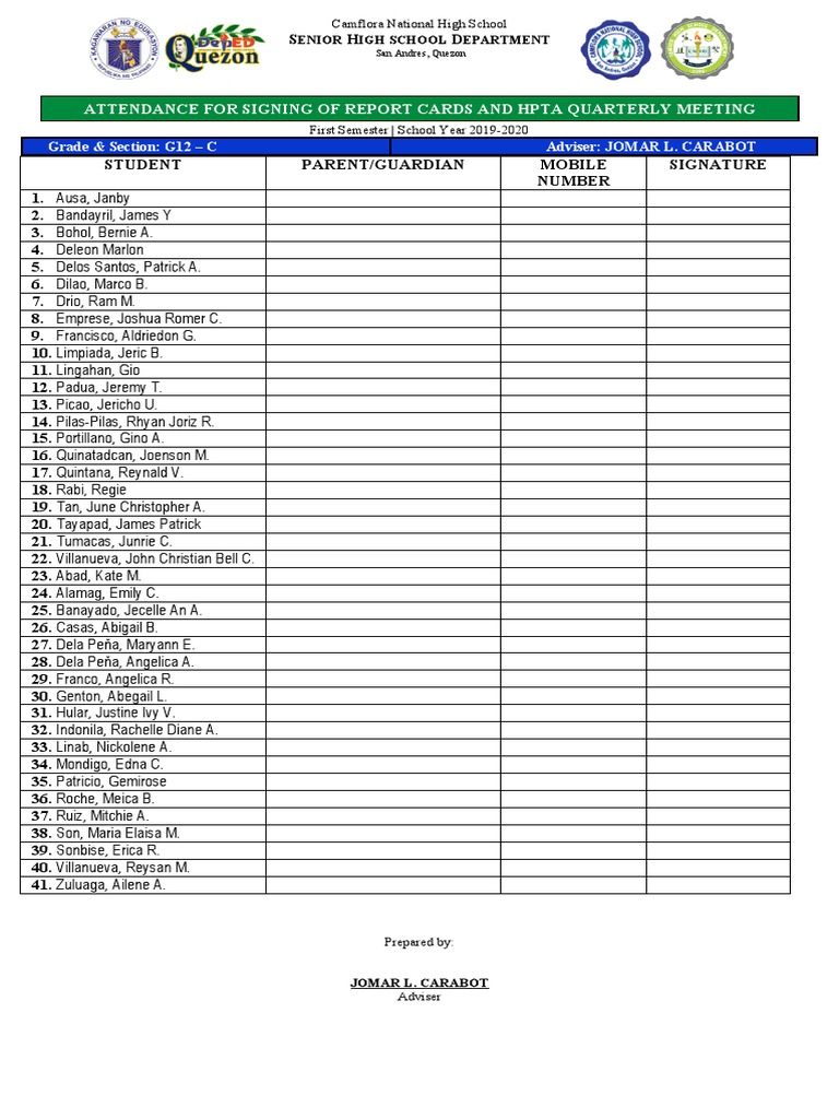 G12-C Student Attendance List | PDF