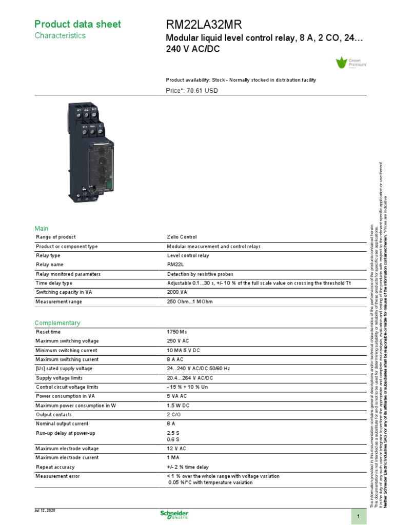 RM22LA32MR Liquid Level Relay Guide | PDF | Relay | Alternating Current
