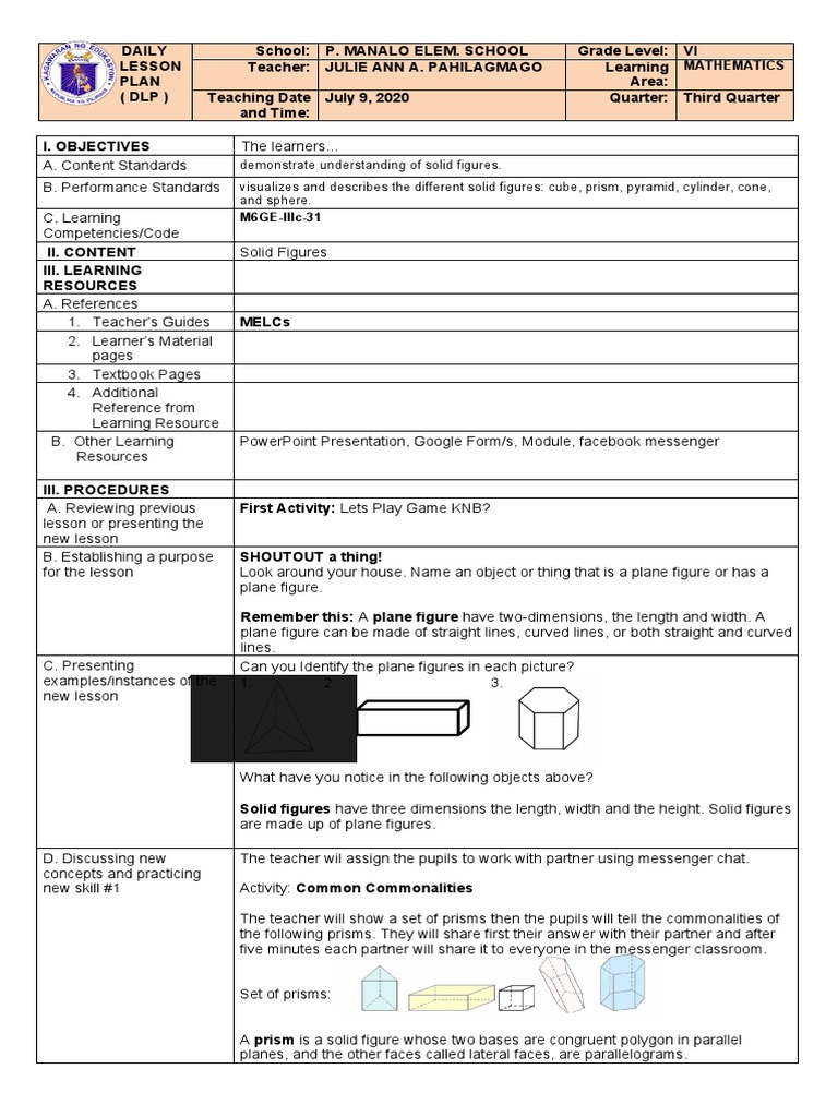 Demonstrate Understanding of Solid Figures. Visualizes and Describes