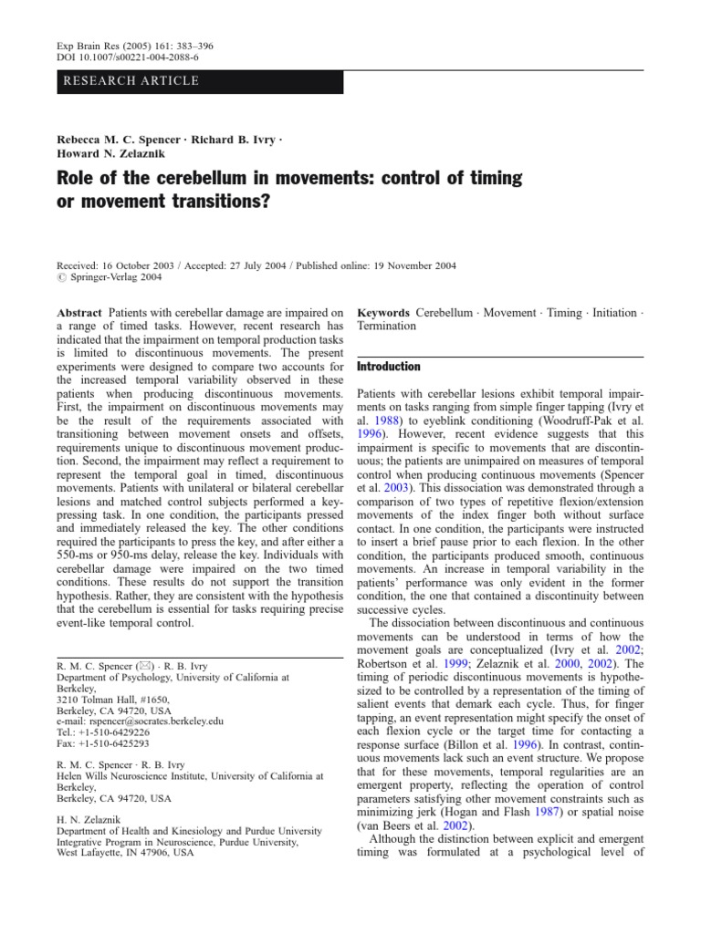 Cerebellum's Role in Movement Timing | PDF | Cerebellum | Experiment