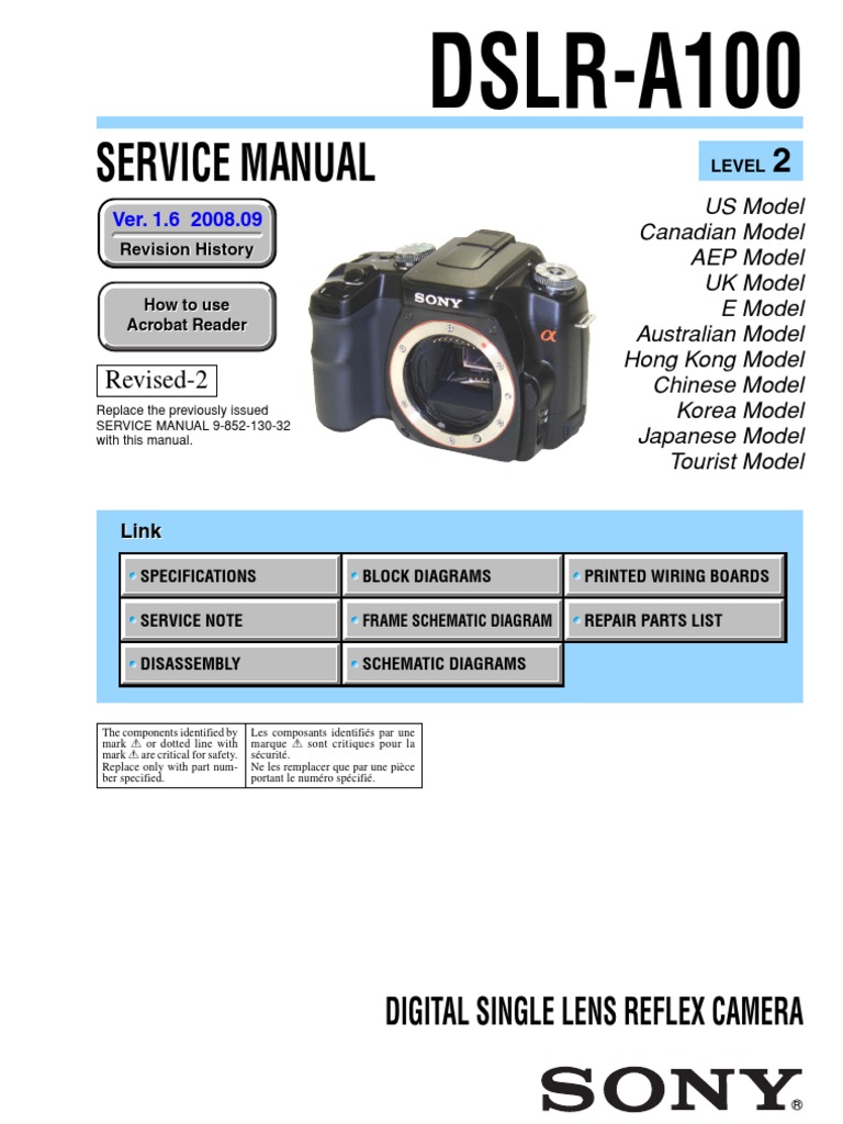 Sony dslr-a100 service manual download, schematics, eeprom, repair.