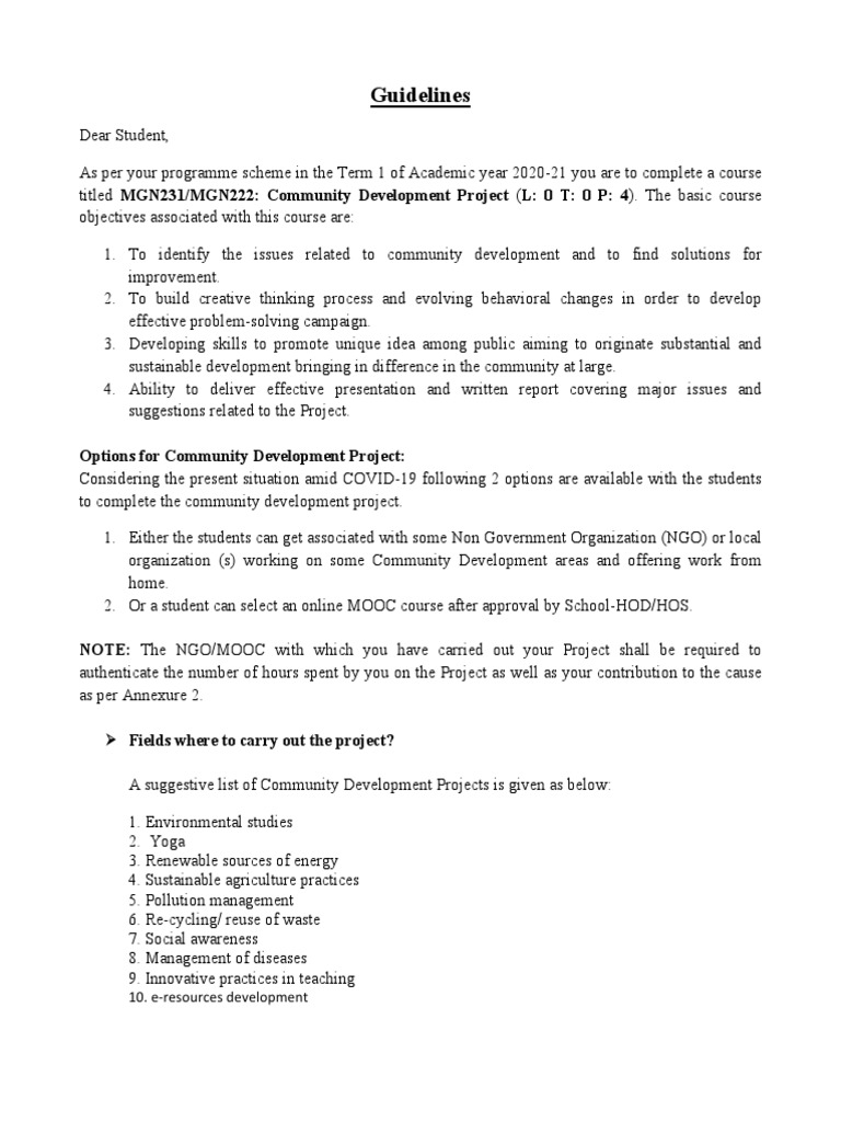 Guidelines: Options For Community Development Project | PDF | Massive ...
