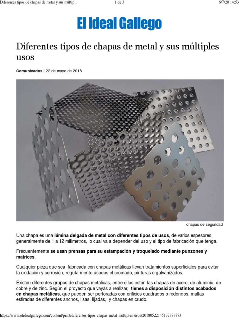 Tema 4 Diferentes Tipos de Chapas de Metal y Sus Múltiples Usos, PDF, Acero