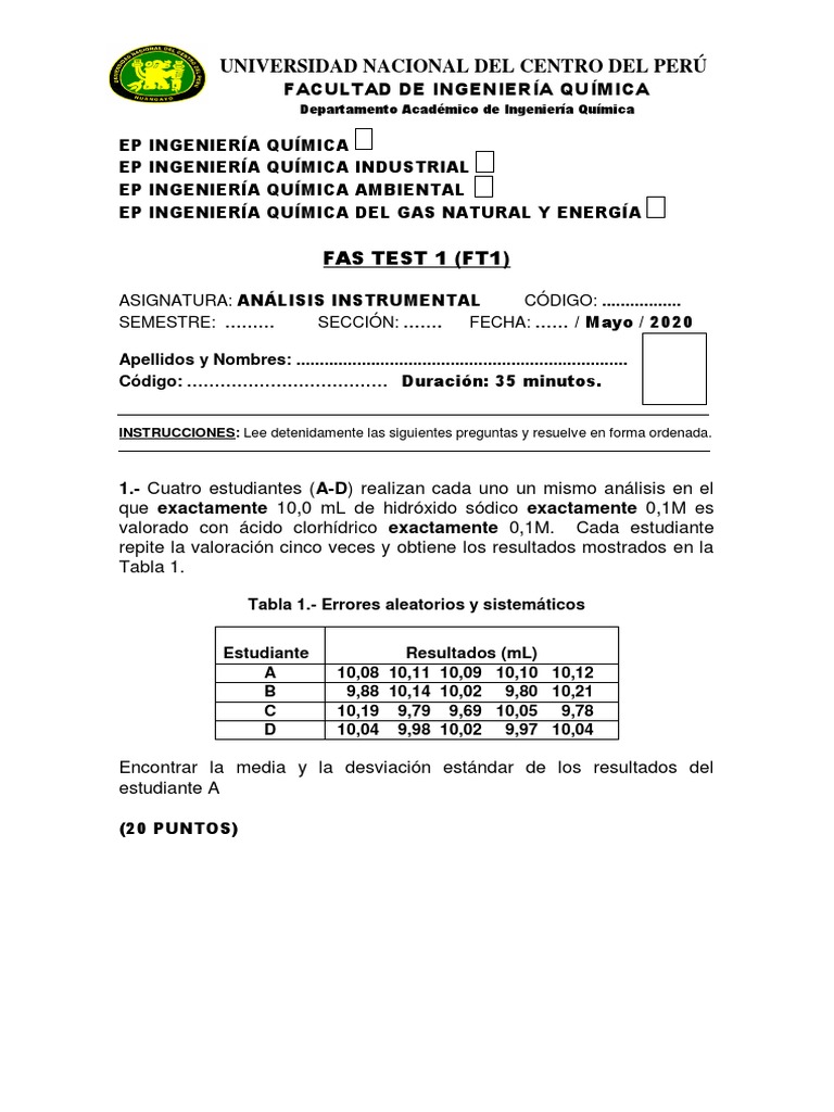 Fast Test 1 y Prueba Objetiva 1 | PDF | Química | Ciencias fisicas