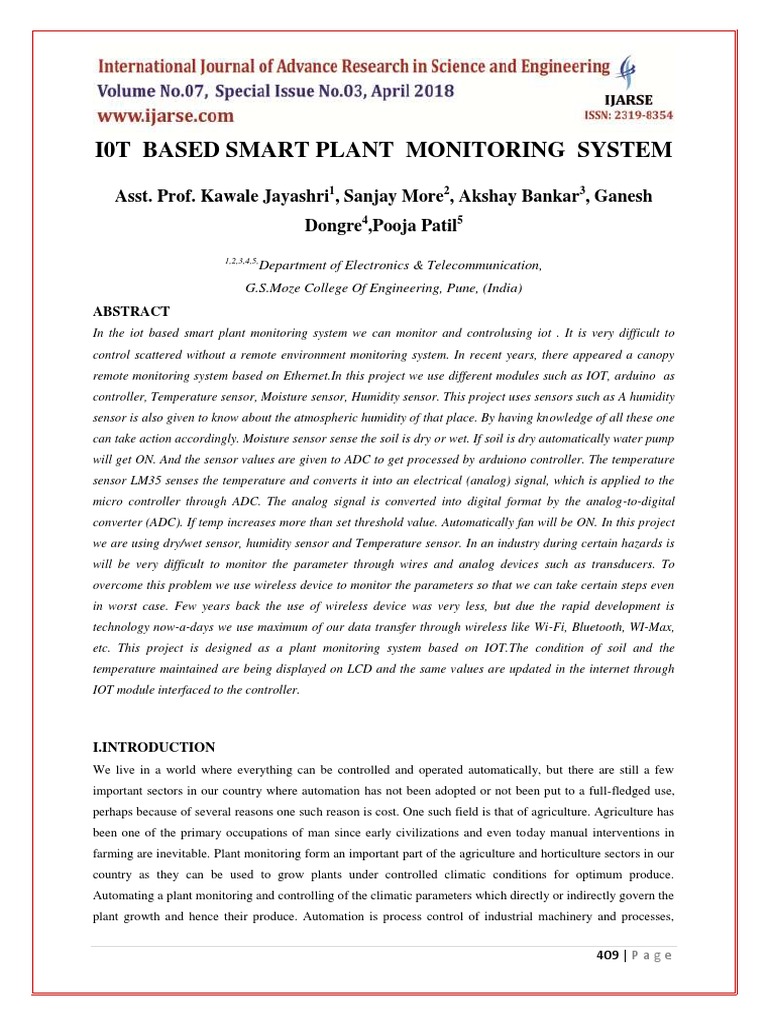 IoT-Based Smart Plant Monitoring System | PDF | Wireless Sensor Network ...