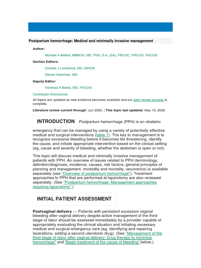 Postpartum Hemorrhage Management Guide | PDF | Childbirth | Bleeding