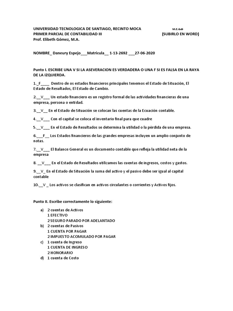 Primer Parcial de Contabilidad III | PDF | Finanzas y dinero | Ciencias ...