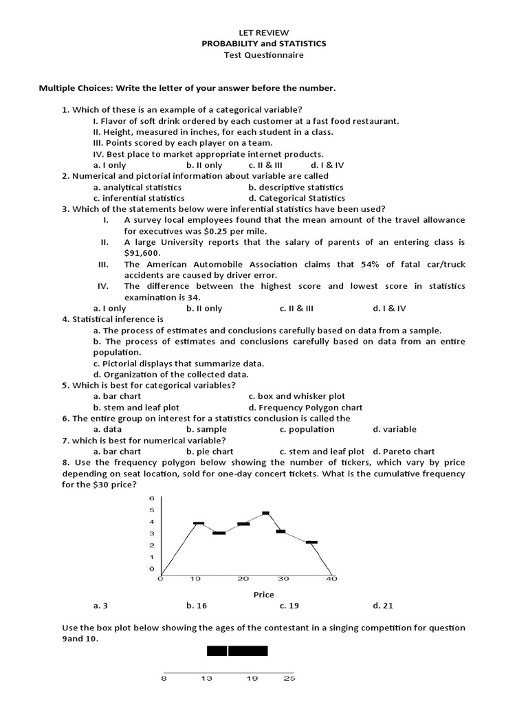 Probability and Statistics Test Review | PDF | Student's T Test | Chi ...