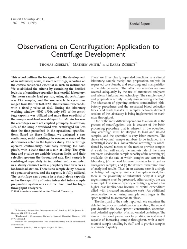 Observations On Centrifugation: Application To Centrifuge Development ...