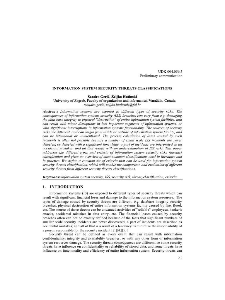 Information System Security Threats Classification PDF | PDF | Computer ...