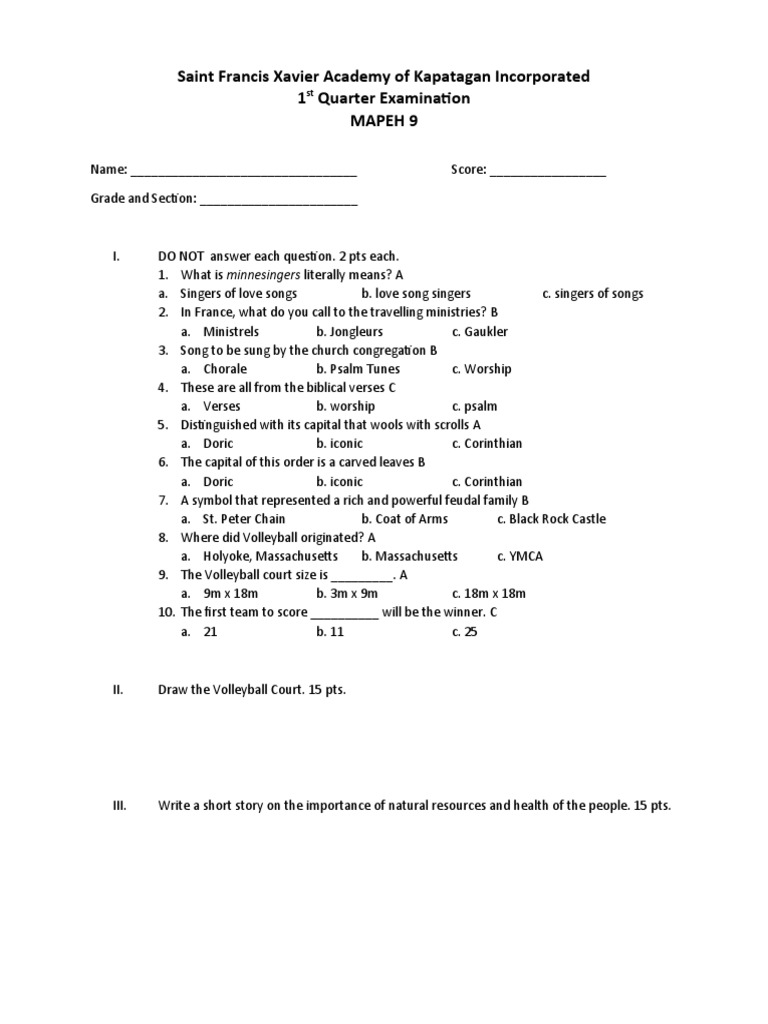 Saint Francis Xavier Academy of Kapatagan Incorporated 1 Quarter