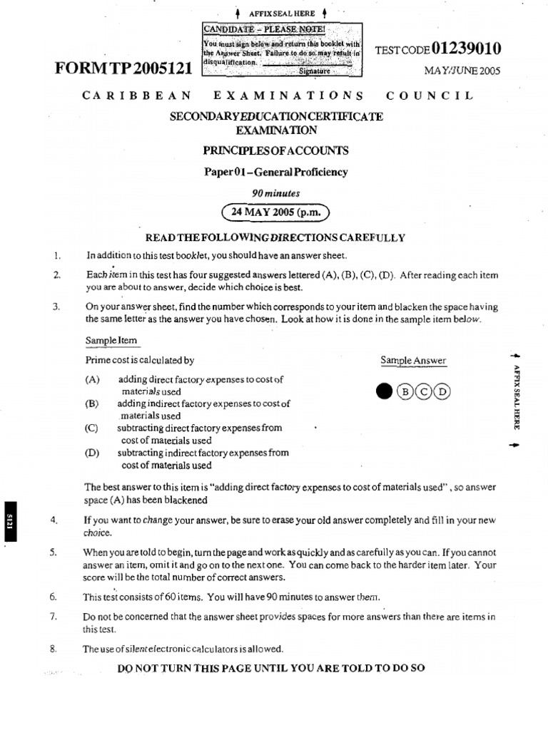 CSEC POA June 2005 P1 PDF | PDF | Debits And Credits | Bookkeeping