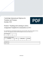 Cambridge International Diploma For Teachers and Trainers Practice: Teaching and Learning in Action Assignment Template For Examination in 2011