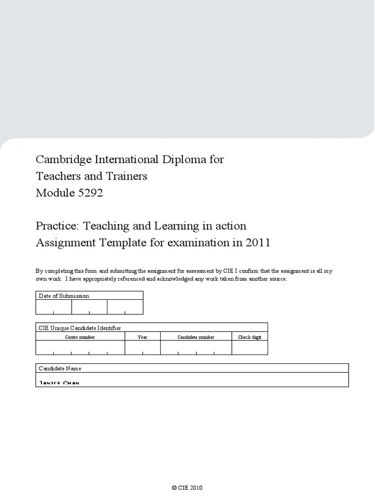 Cambridge International Diploma For Teachers and Trainers Practice ...