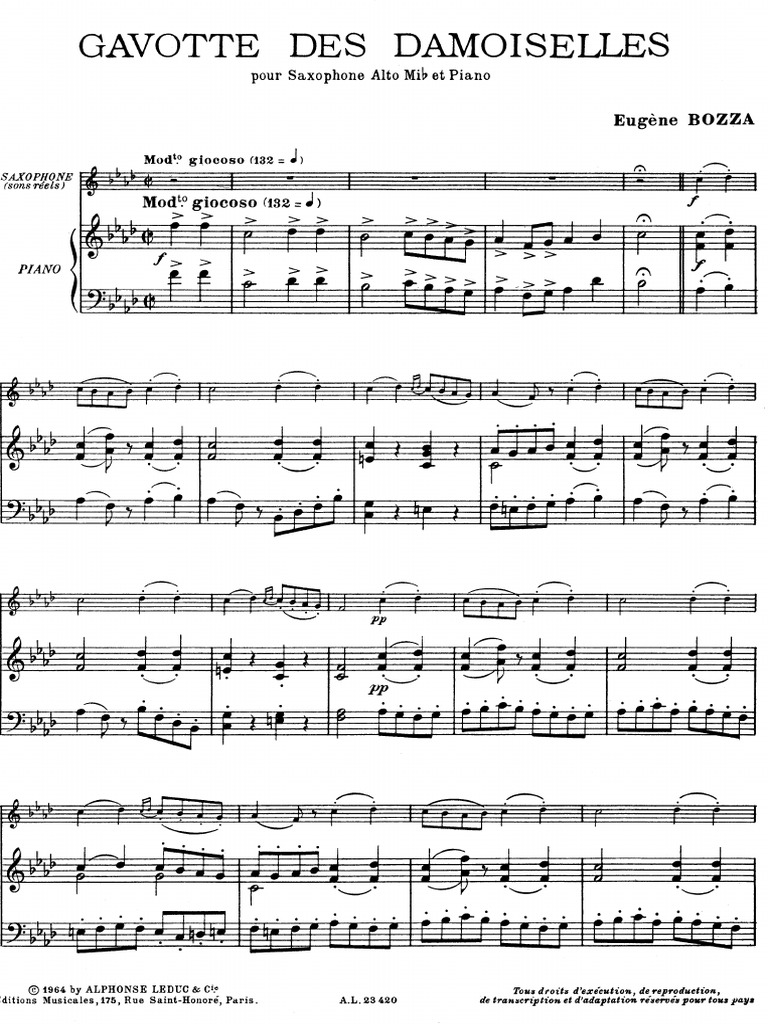 Eugene Bozza Gavotte Des Damoiselles For Alto Saxophone and Piano PDF