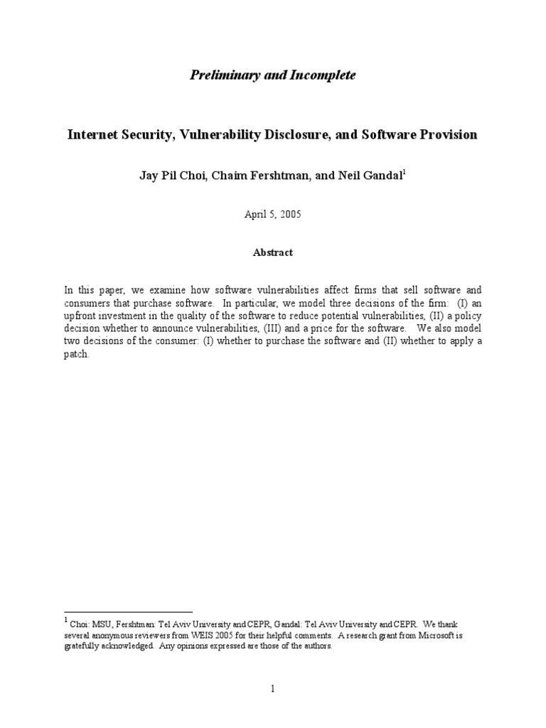 Internet Security, Vulnerability Disclosure, and Software Provision ...