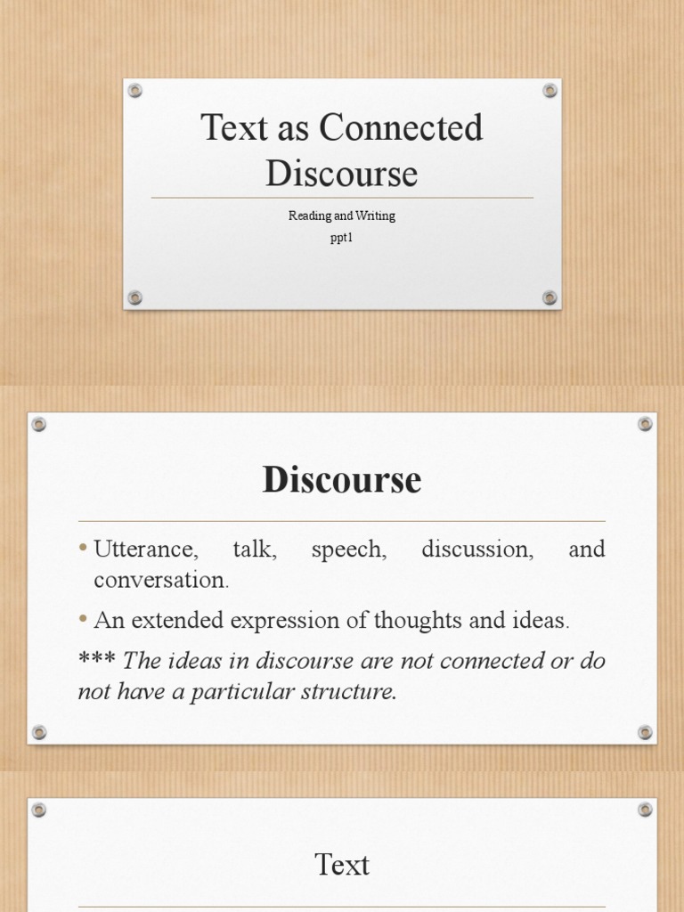 Text As Connected Discourse Reading and Writing ppt1 PDF Reason