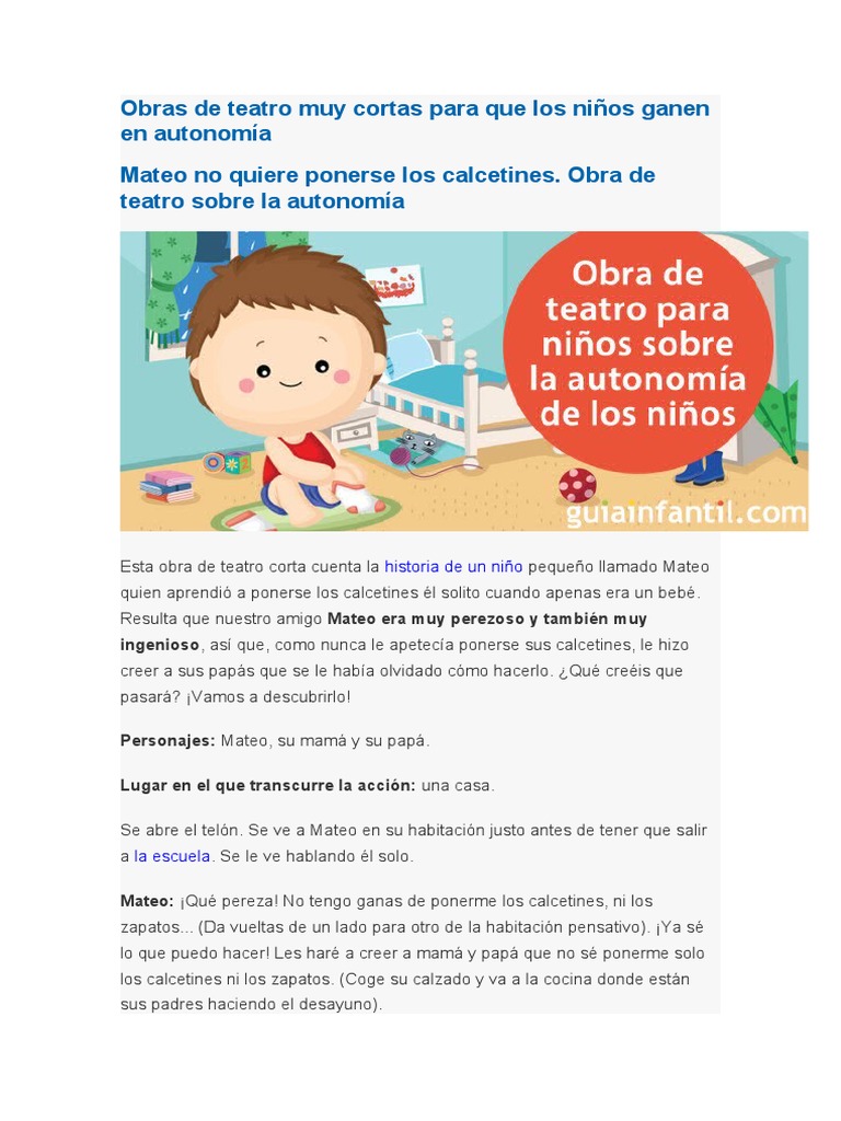 Obras De Teatro Muy Cortas Para Que Los Ninos Ganen En Autonomia