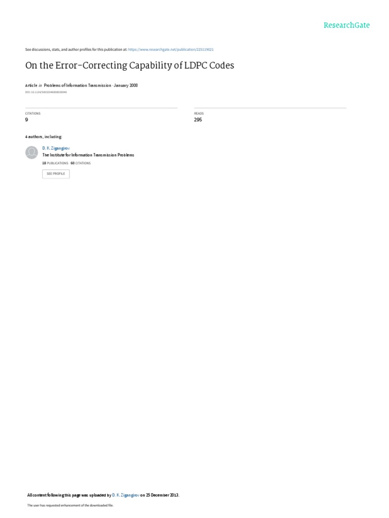 Error Correction PDF Low Density Parity Check Code Error Detection And Correction