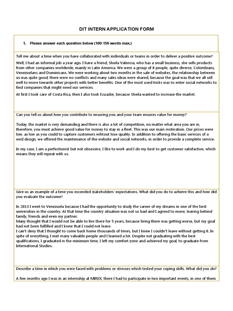 Dit Intern Application Form | PDF | Goal | Social Network