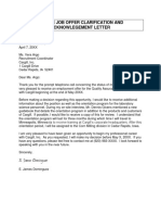 Sample Job Offer Clarification and Acknowlegement Letter: E. James Dominguez